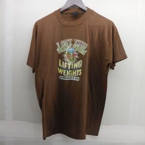 Vintage Lifting Weights 12 Ounces at a Time Beer Graphic‎ Shirt Brown XL 80s 90s